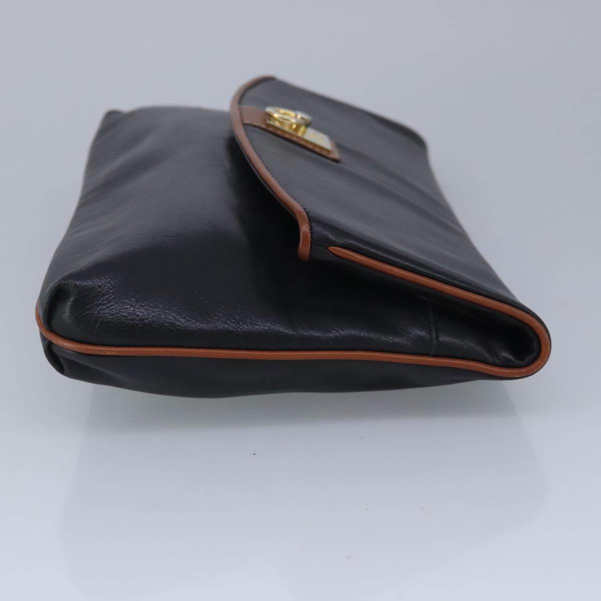 CELINE Clutch Bag Leather Black Auth yk15803