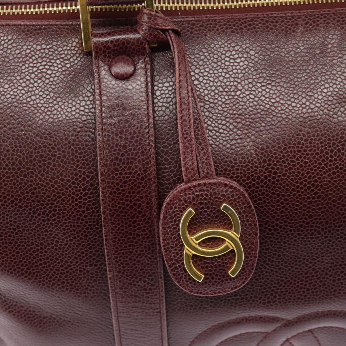 CHANEL COCO Mark Boston Bag Caviar Skin Bordeaux Gold CC Auth yk15814