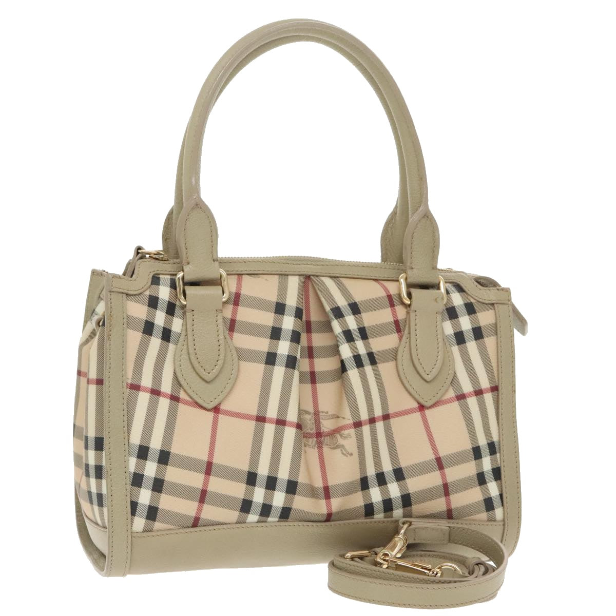 BURBERRY Nova Check Hand Bag PVC Leather 2way Beige Gold Auth yk15820