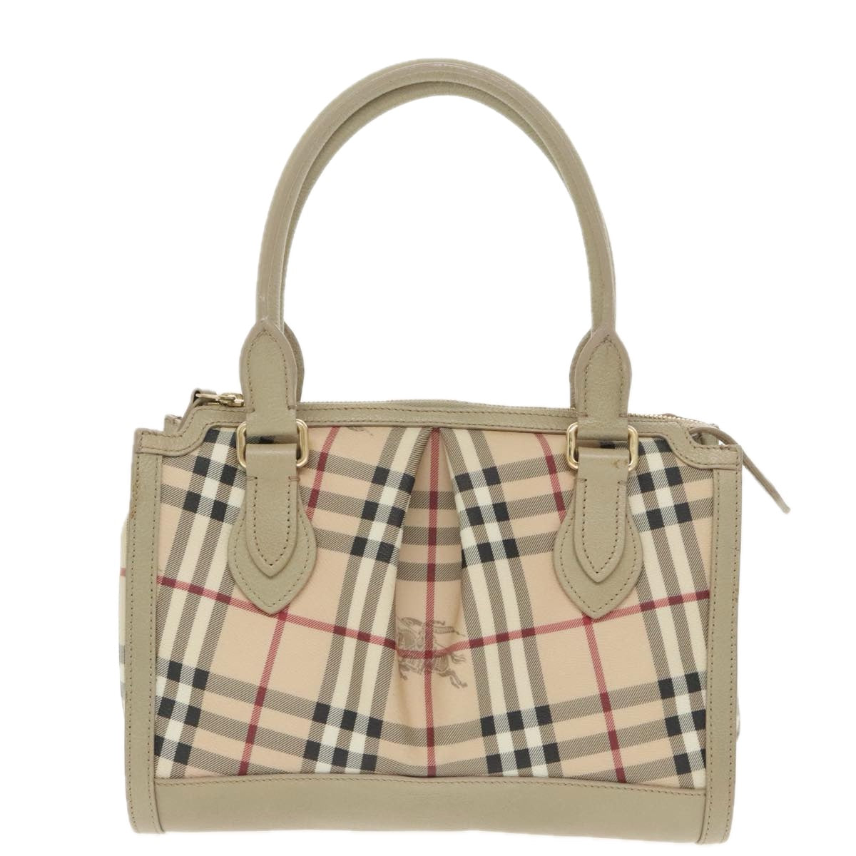 BURBERRY Nova Check Hand Bag PVC Leather 2way Beige Gold Auth yk15820