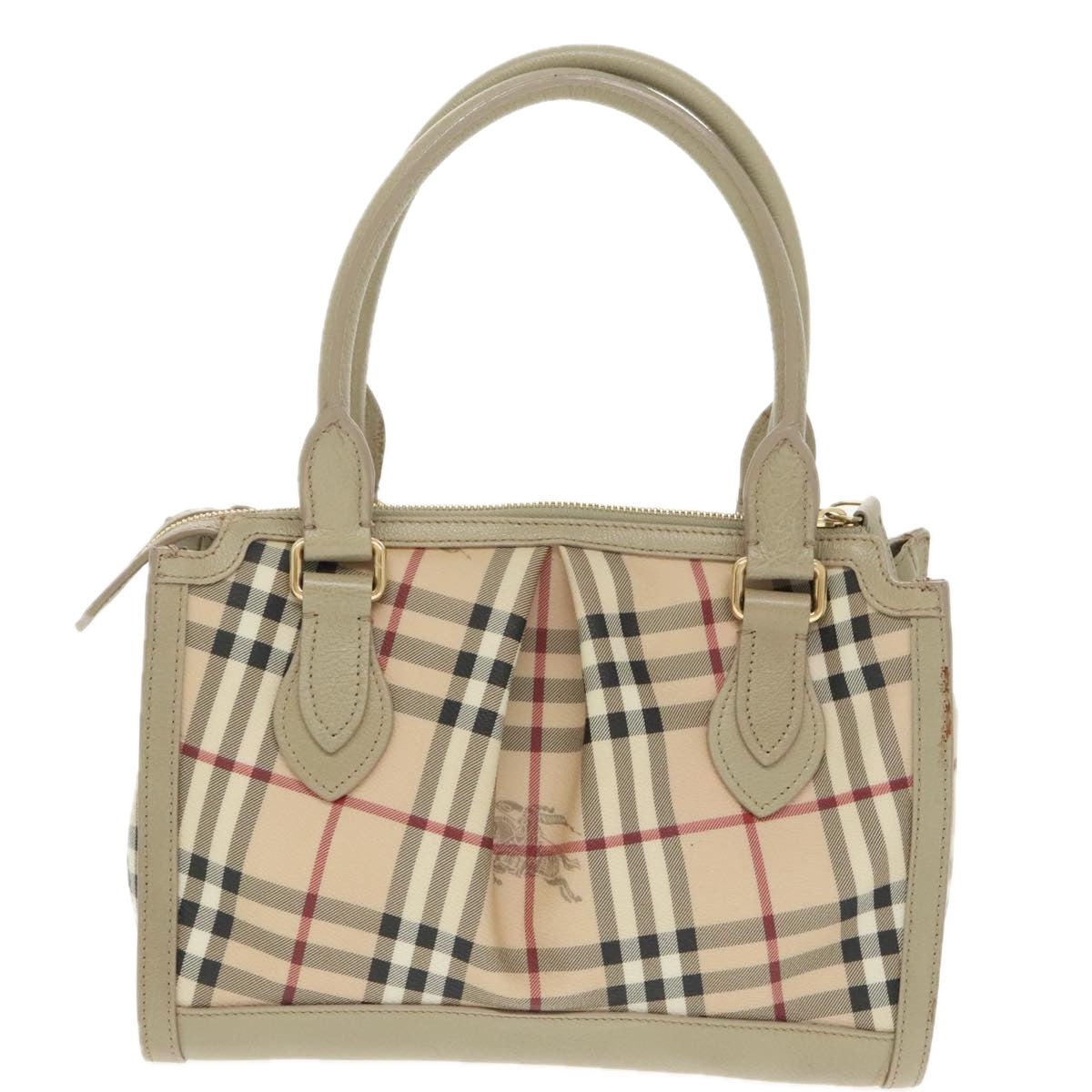 BURBERRY Nova Check Hand Bag PVC Leather 2way Beige Gold Auth yk15820 - 0