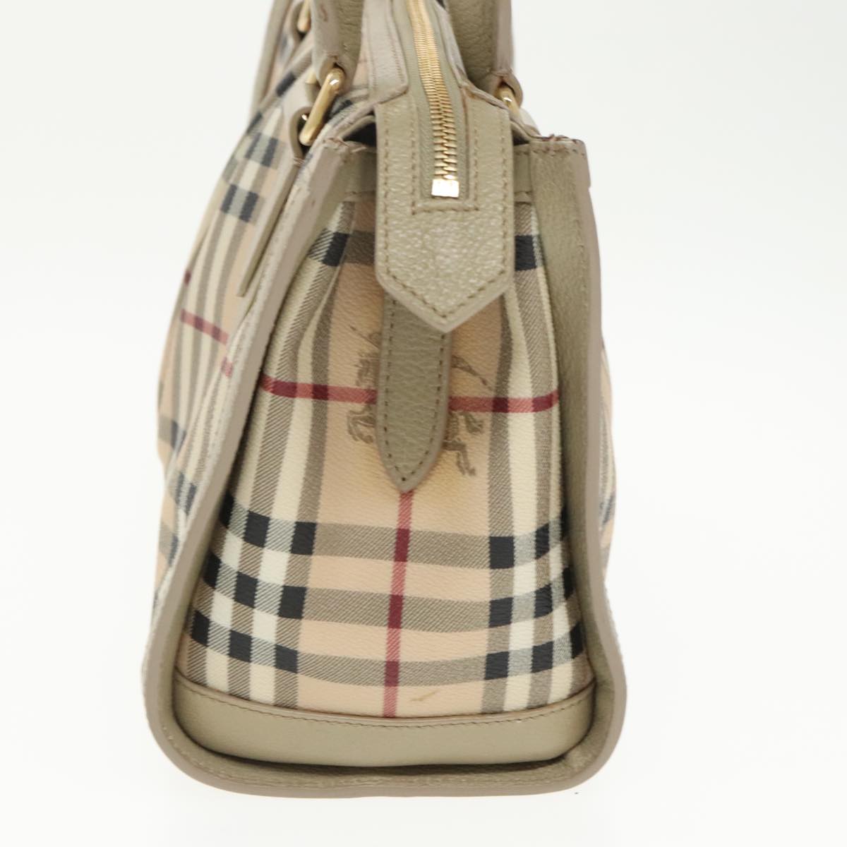 BURBERRY Nova Check Hand Bag PVC Leather 2way Beige Gold Auth yk15820