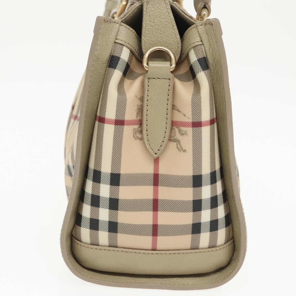 BURBERRY Nova Check Hand Bag PVC Leather 2way Beige Gold Auth yk15820