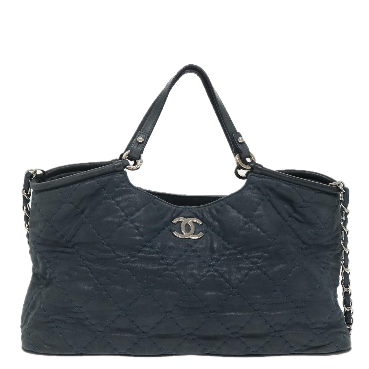 CHANEL Matelasse Chain Shoulder Bag Leather Navy Silver CC Auth yk15839 - 0