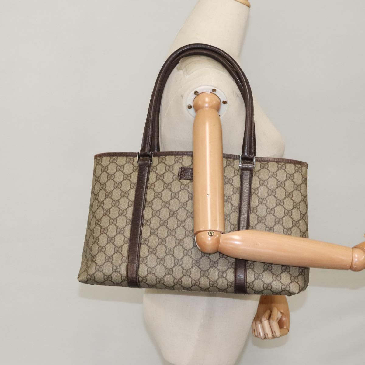 GUCCI GG Supreme Tote Bag PVC Beige Silver 114595 Auth yk15868