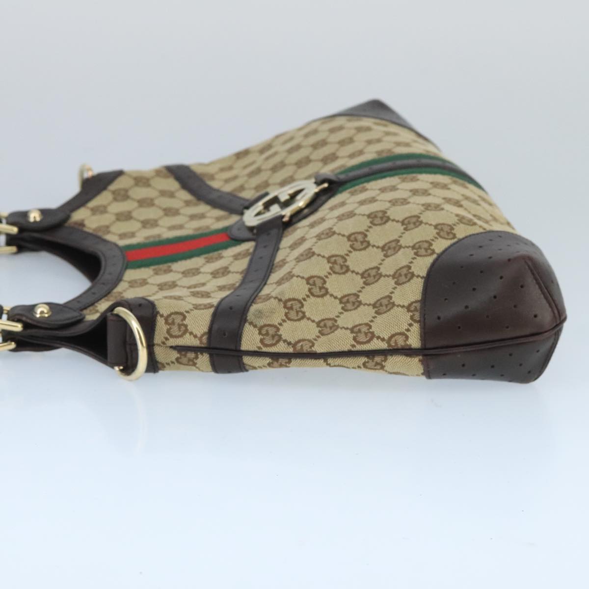 GUCCI GG Canvas interlocking Web Sherry Line Hand Bag White 114875 Auth yk15870