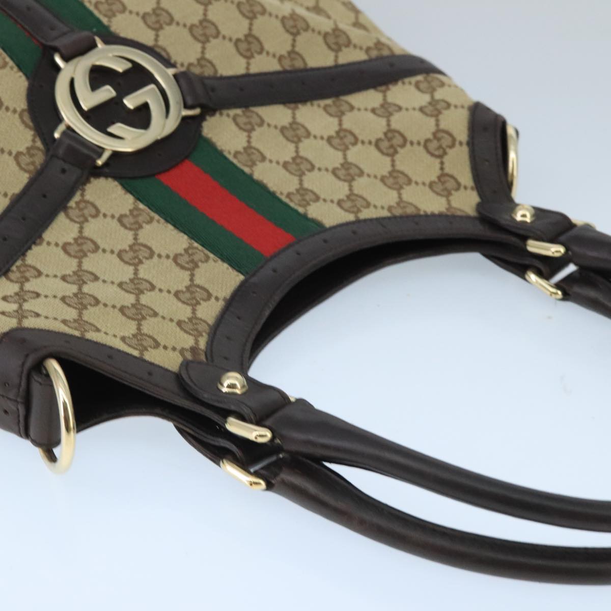 GUCCI GG Canvas interlocking Web Sherry Line Hand Bag White 114875 Auth yk15870