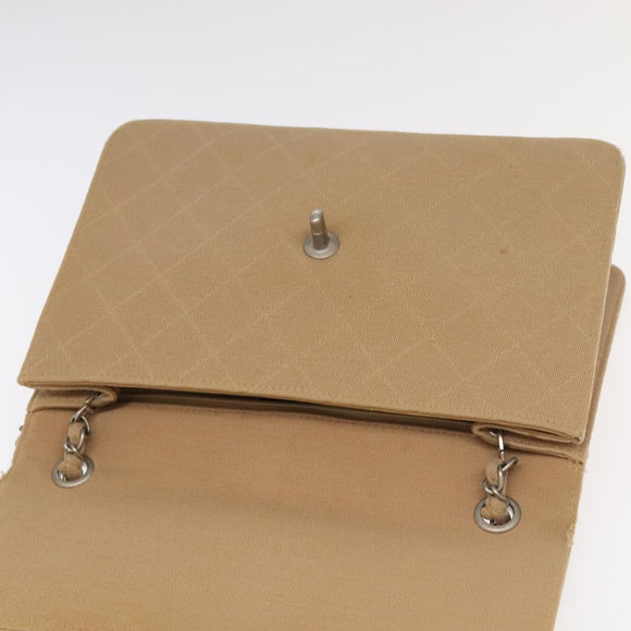CHANEL Matelasse Chain Shoulder Bag Cotton Beige CC Auth yk15878