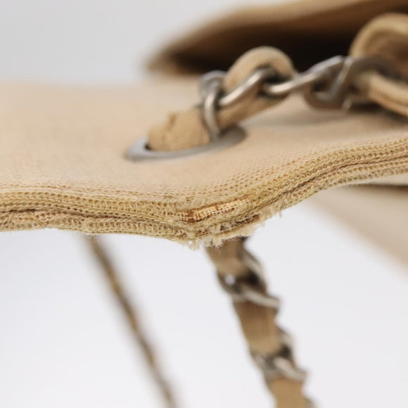 CHANEL Matelasse Chain Shoulder Bag Cotton Beige CC Auth yk15878