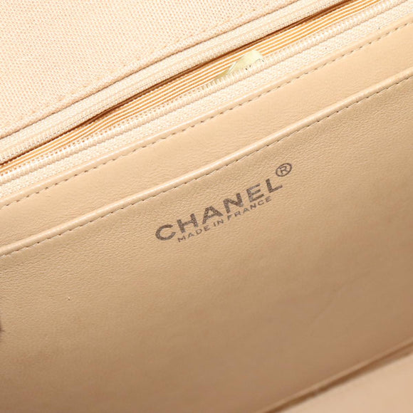 CHANEL Matelasse Chain Shoulder Bag Cotton Beige CC Auth yk15878