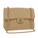 CHANEL Matelasse Chain Shoulder Bag Cotton Beige CC Auth yk15878-1
