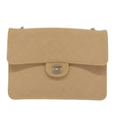 CHANEL Matelasse Chain Shoulder Bag Cotton Beige CC Auth yk15878-2