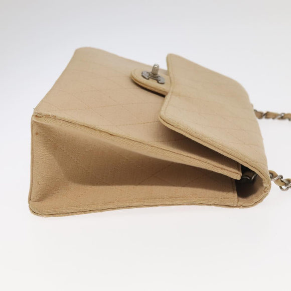 CHANEL Matelasse Chain Shoulder Bag Cotton Beige CC Auth yk15878