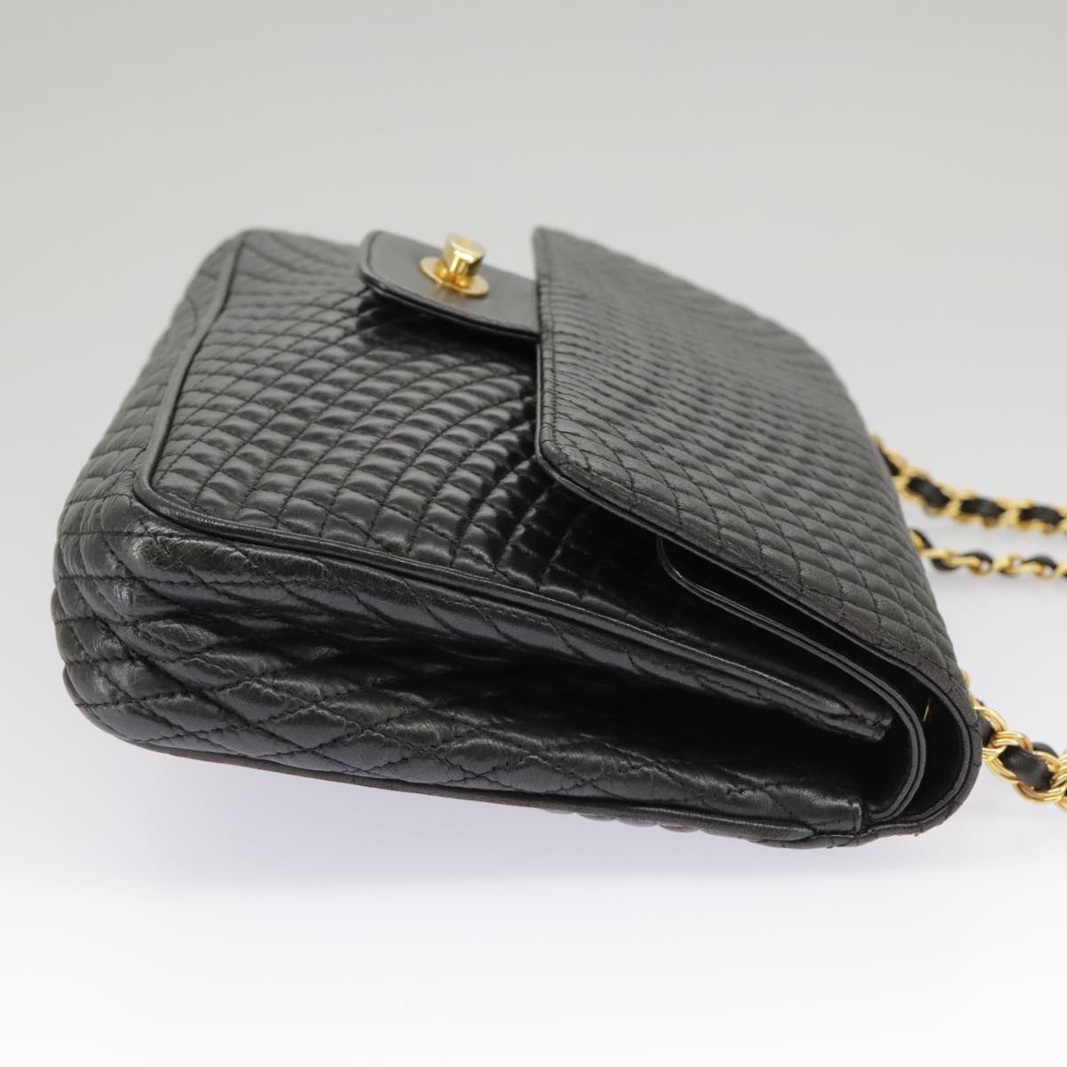 BALLY Chain Shoulder Bag Leather Black Gold Auth yk15879