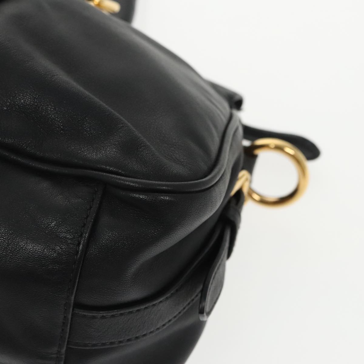 PRADA Hand Bag Leather 2way Gold Black Auth yk15880