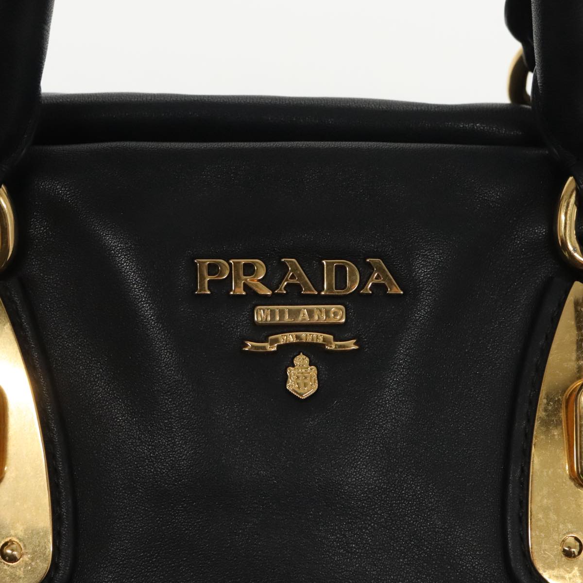 PRADA Hand Bag Leather 2way Gold Black Auth yk15880