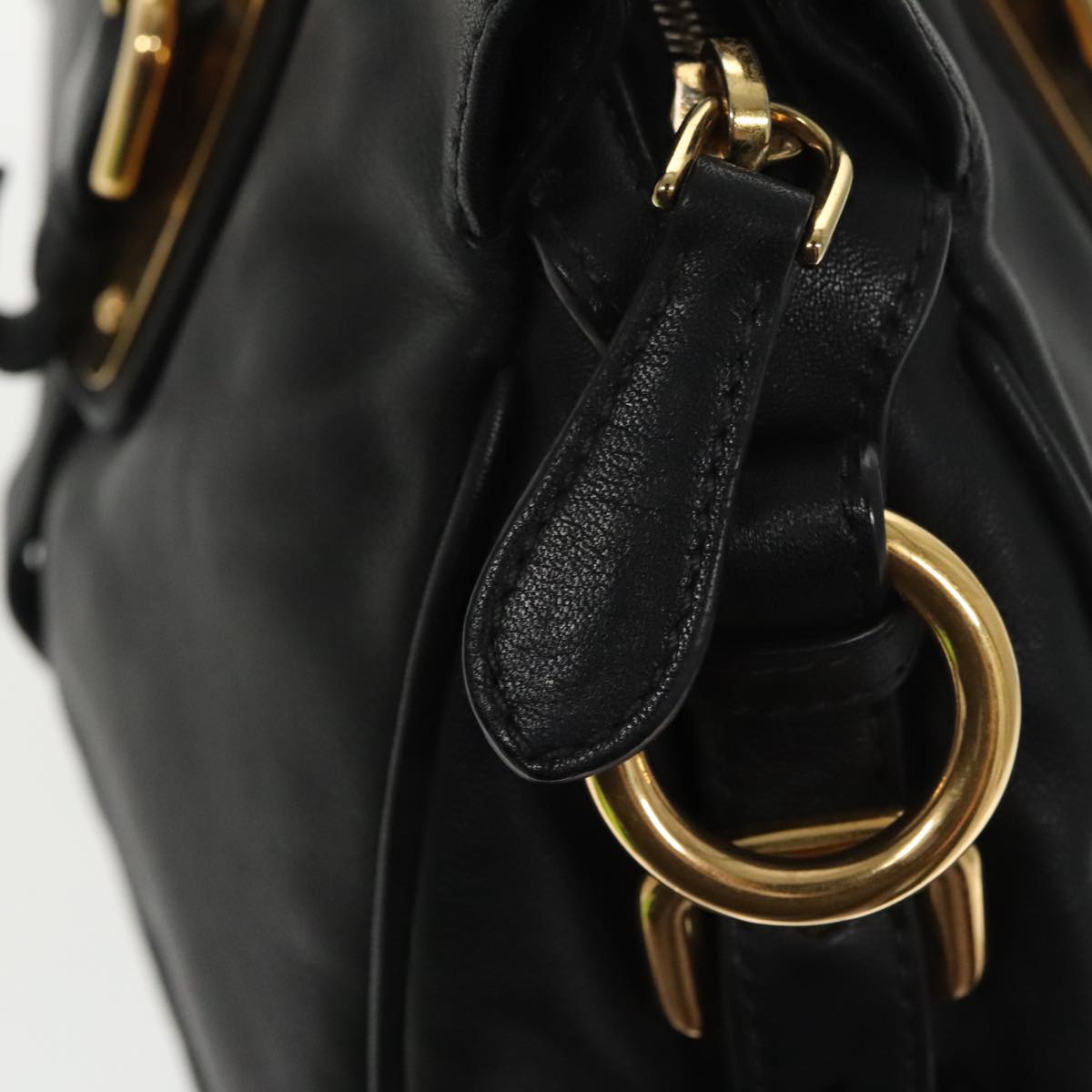 PRADA Hand Bag Leather 2way Gold Black Auth yk15880