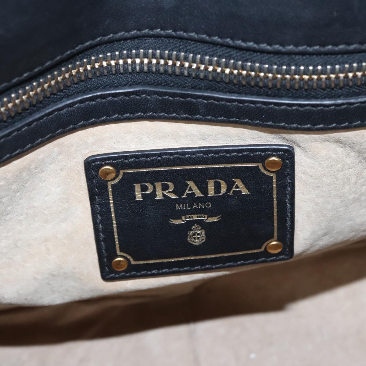 PRADA Hand Bag Leather 2way Gold Black Auth yk15880