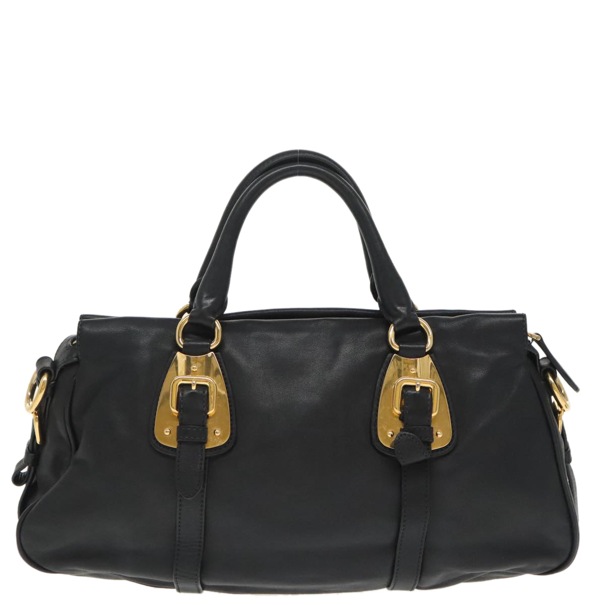 PRADA Hand Bag Leather 2way Gold Black Auth yk15880