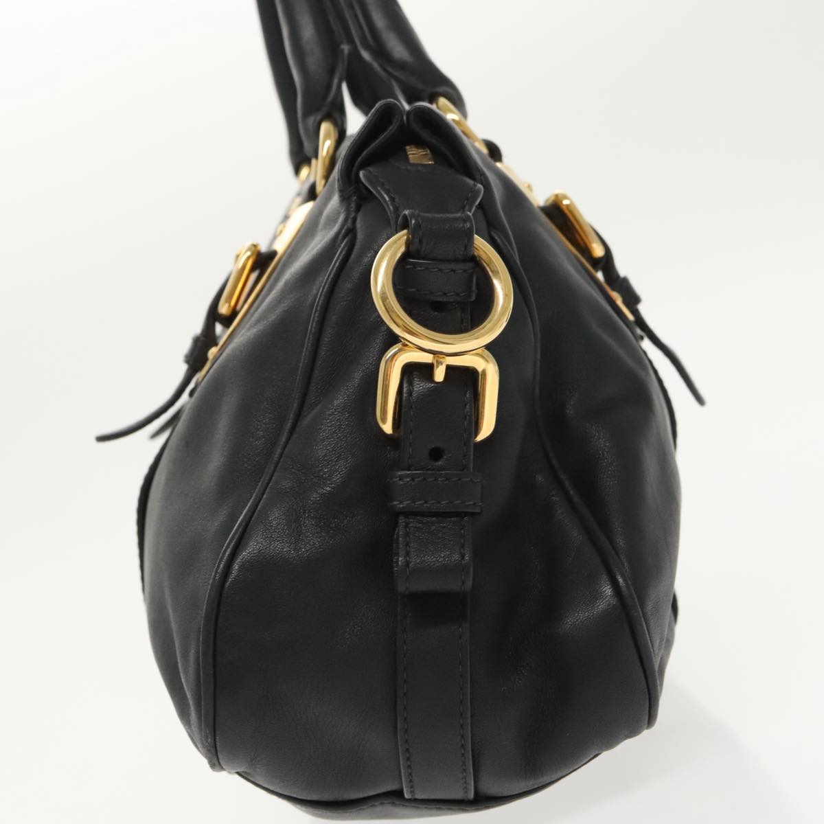 PRADA Hand Bag Leather 2way Gold Black Auth yk15880