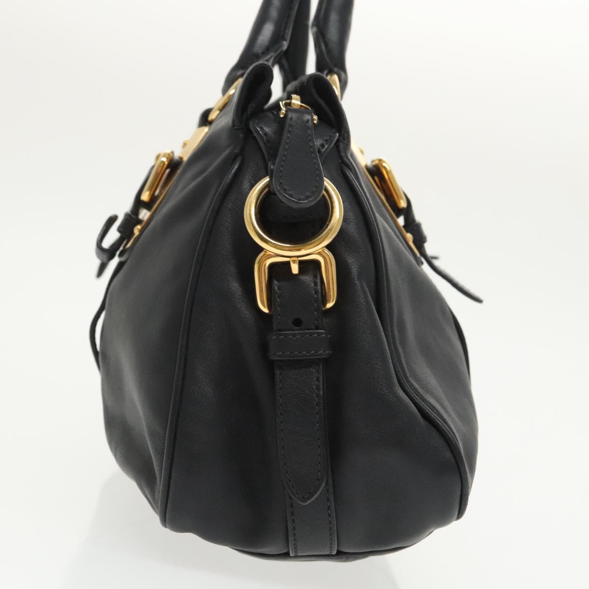 PRADA Hand Bag Leather 2way Gold Black Auth yk15880