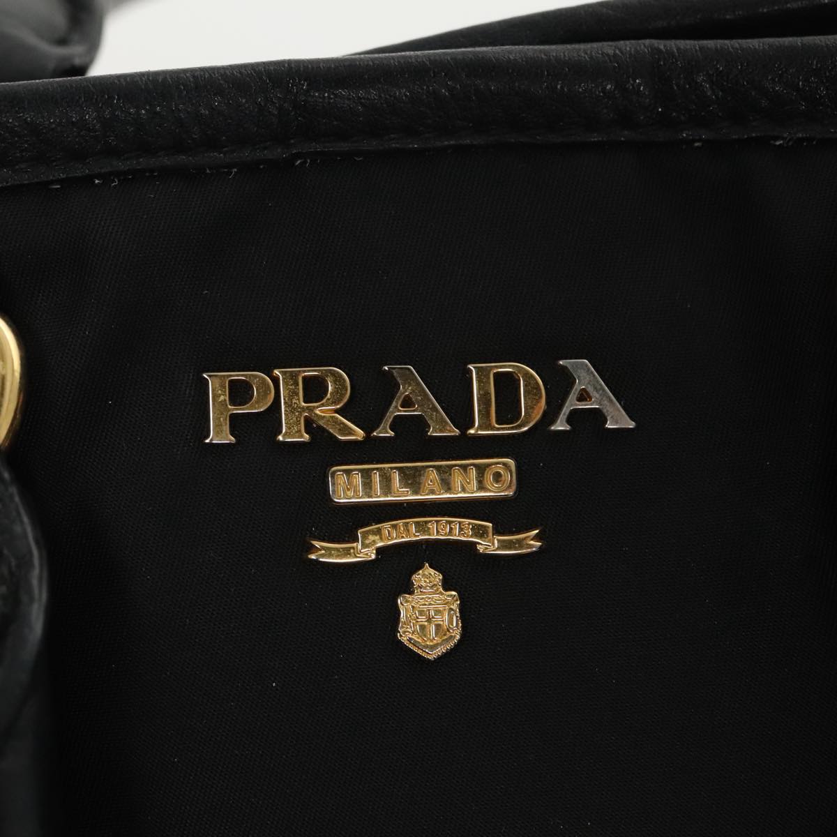 PRADA Hand Bag Nylon Leather 2way Black Gold Auth yk15881