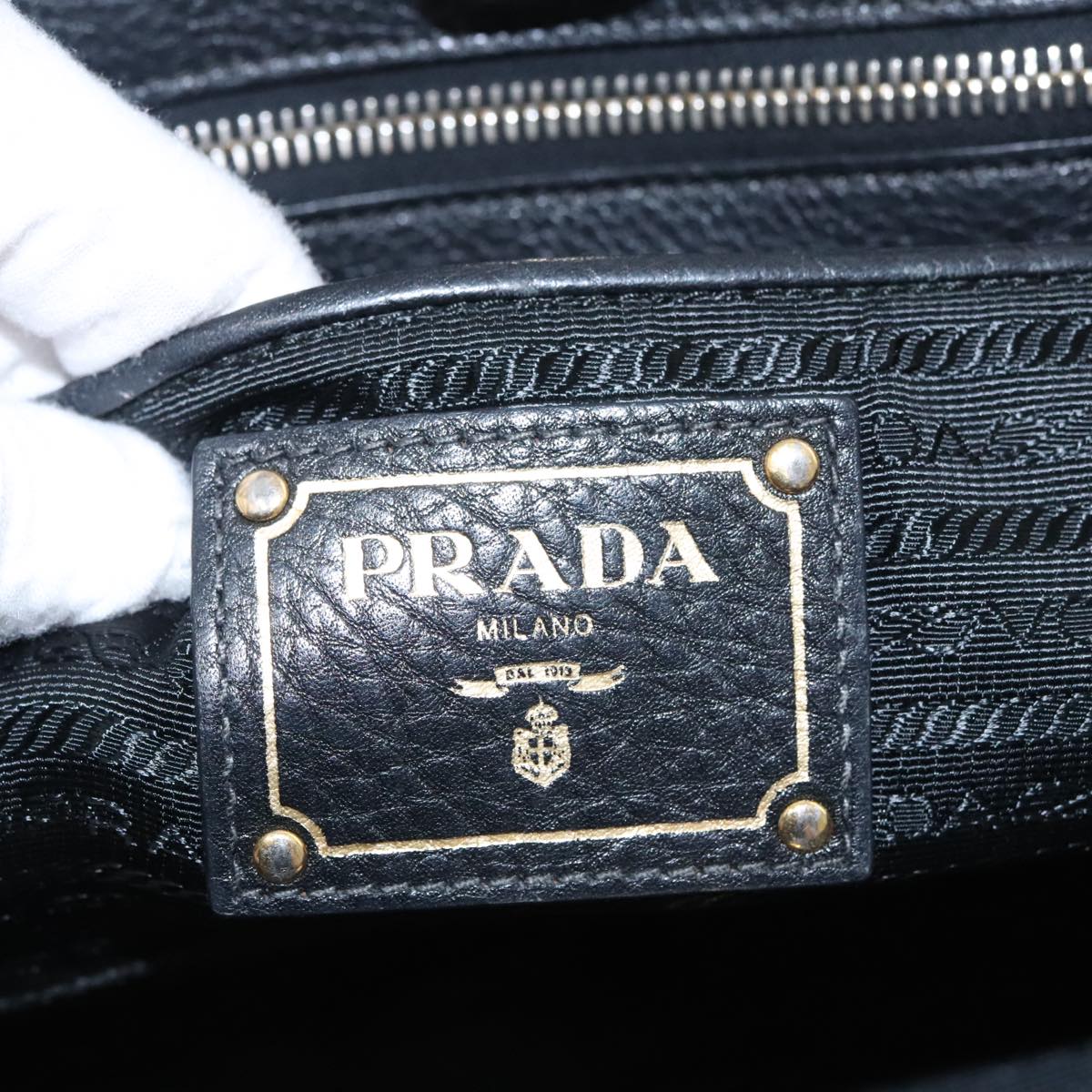 PRADA Hand Bag Nylon Leather 2way Black Gold Auth yk15881