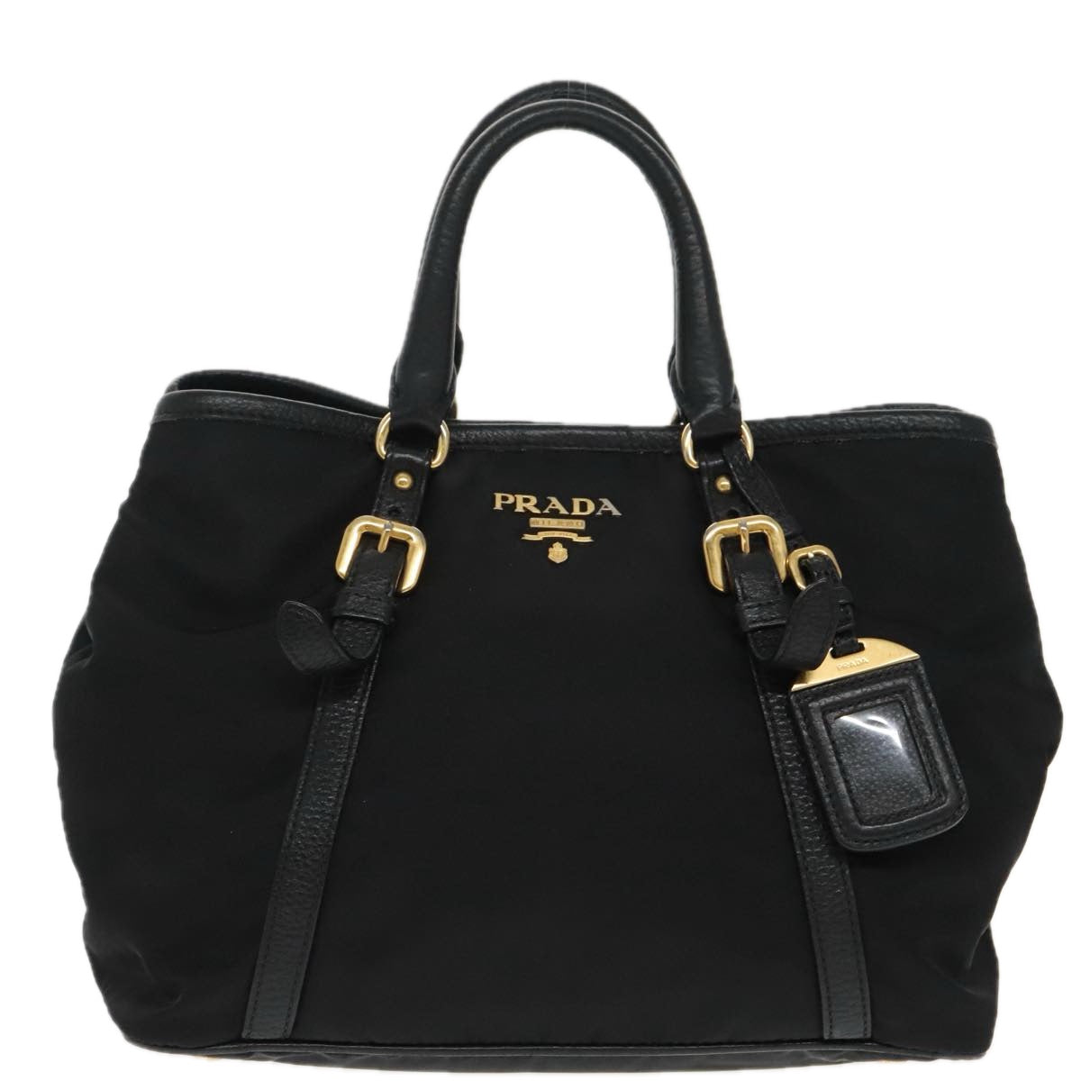 PRADA Hand Bag Nylon Leather 2way Black Gold Auth yk15881