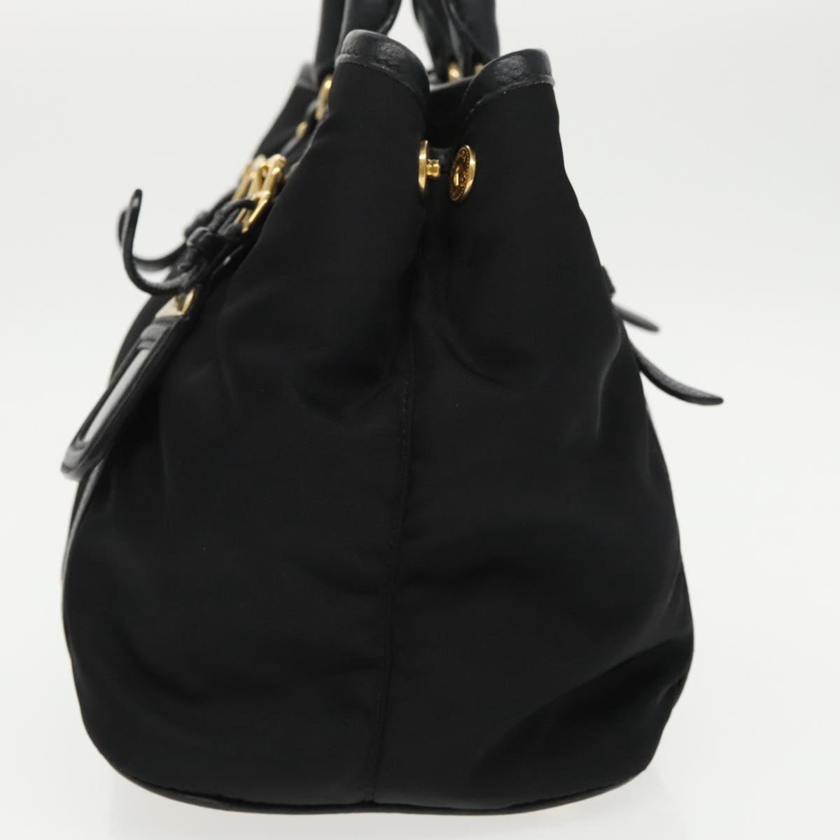 PRADA Hand Bag Nylon Leather 2way Black Gold Auth yk15881