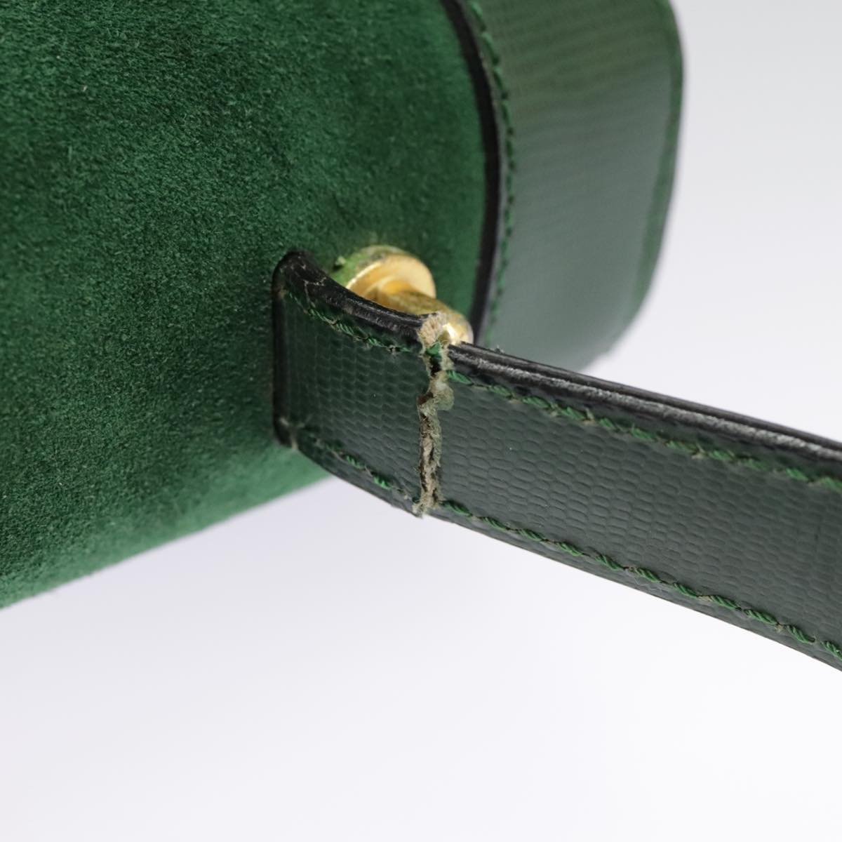 CELINE Hand Bag Suede 2way Green Gold Auth yk15883