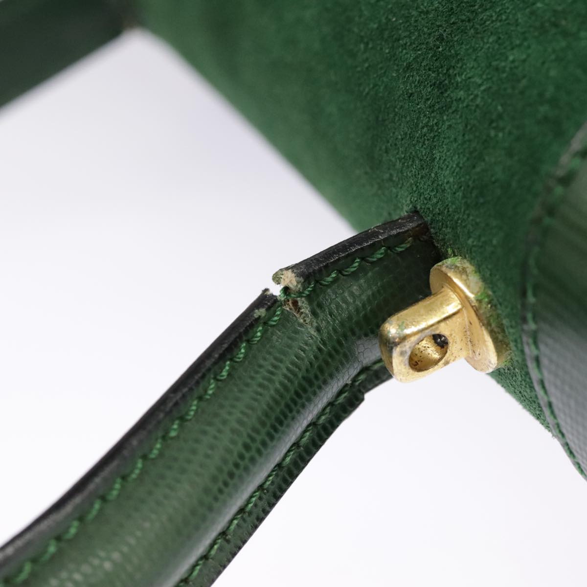 CELINE Hand Bag Suede 2way Green Gold Auth yk15883