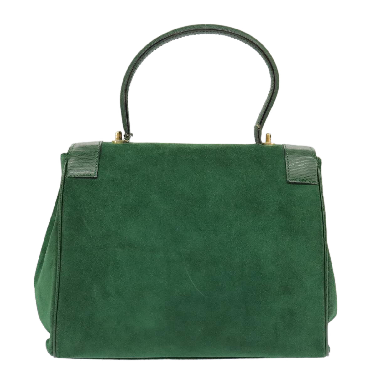 CELINE Hand Bag Suede 2way Green Gold Auth yk15883