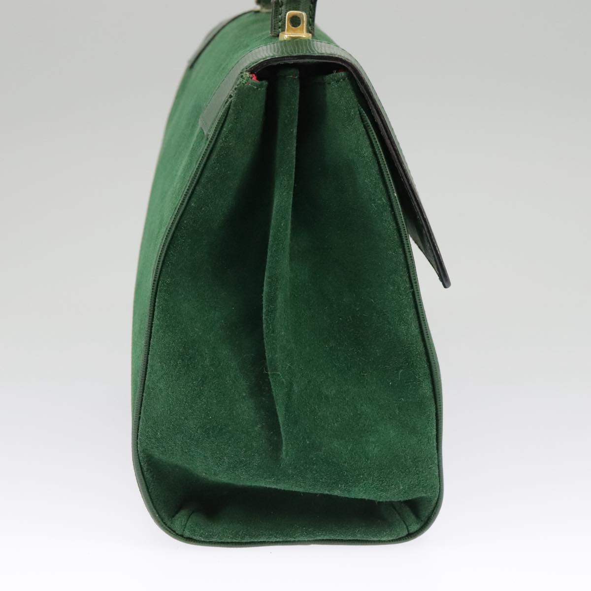 CELINE Hand Bag Suede 2way Green Gold Auth yk15883