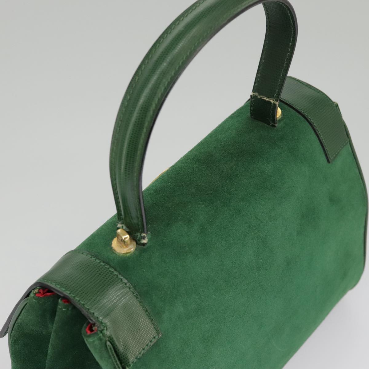 CELINE Hand Bag Suede 2way Green Gold Auth yk15883