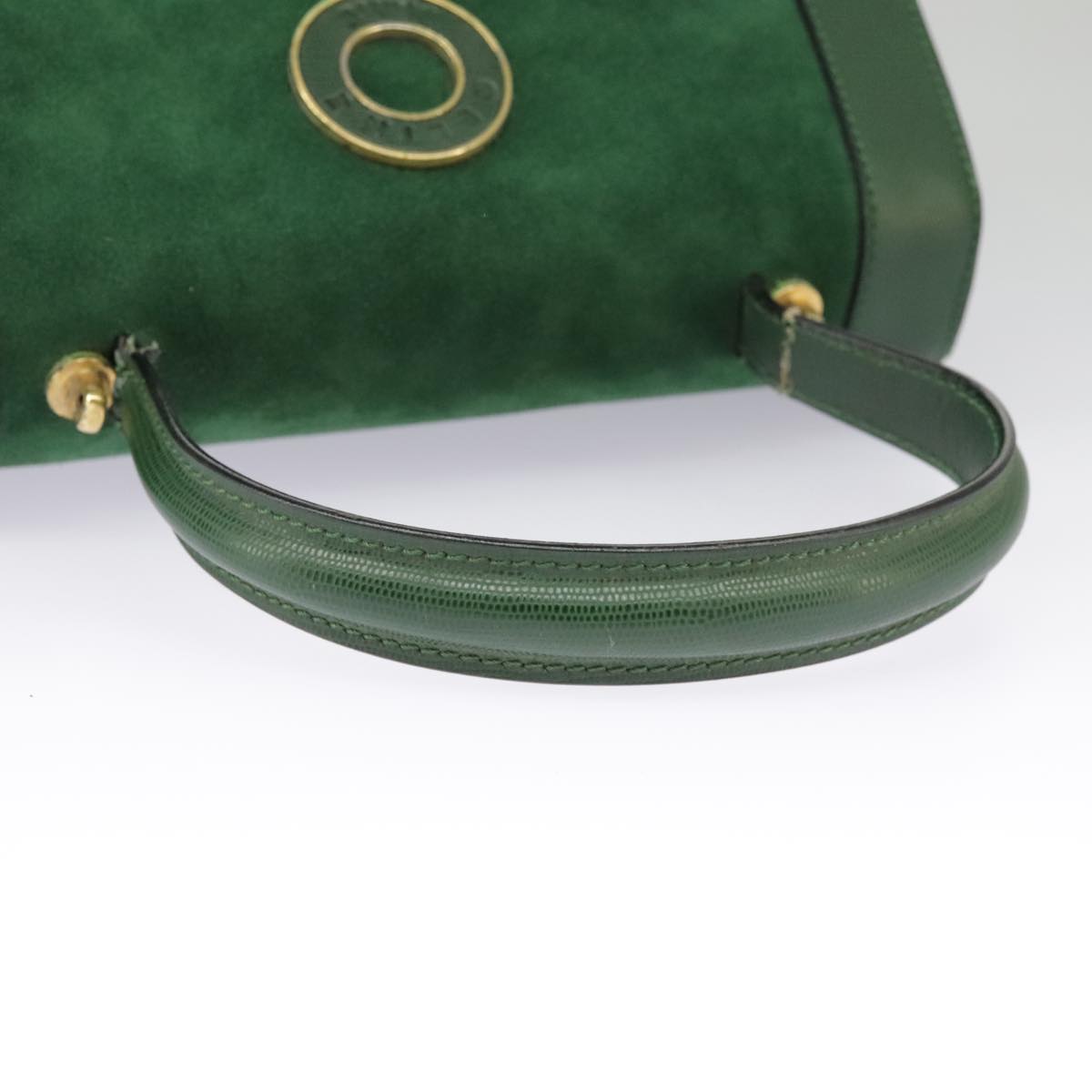 CELINE Hand Bag Suede 2way Green Gold Auth yk15883