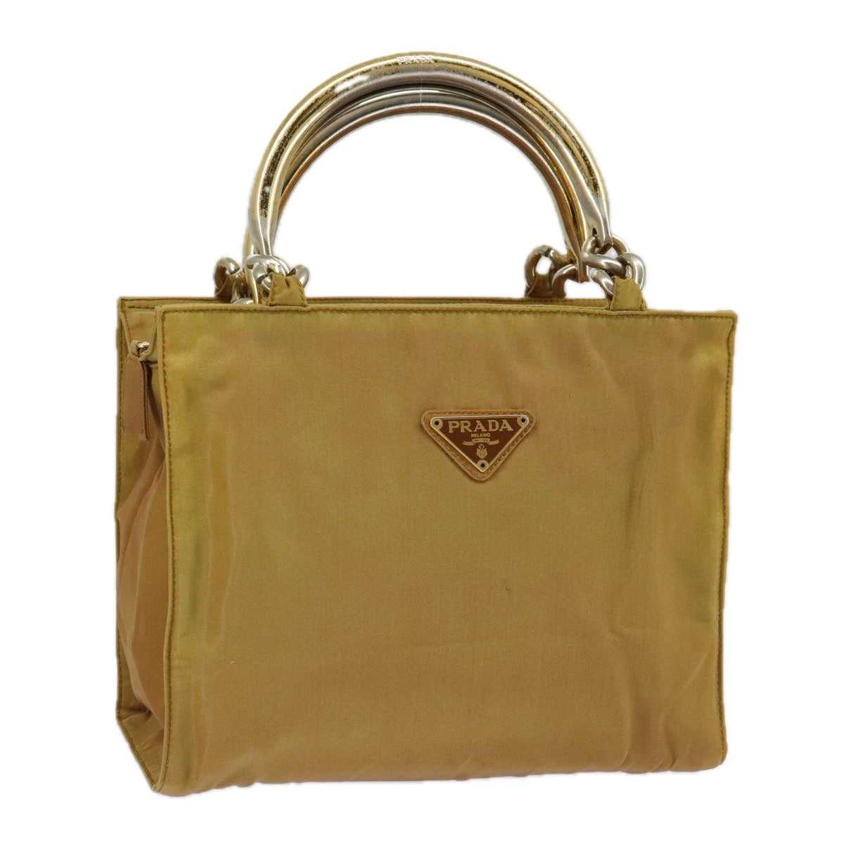 PRADA Hand Bag Nylon Brown Gold Auth yk15886