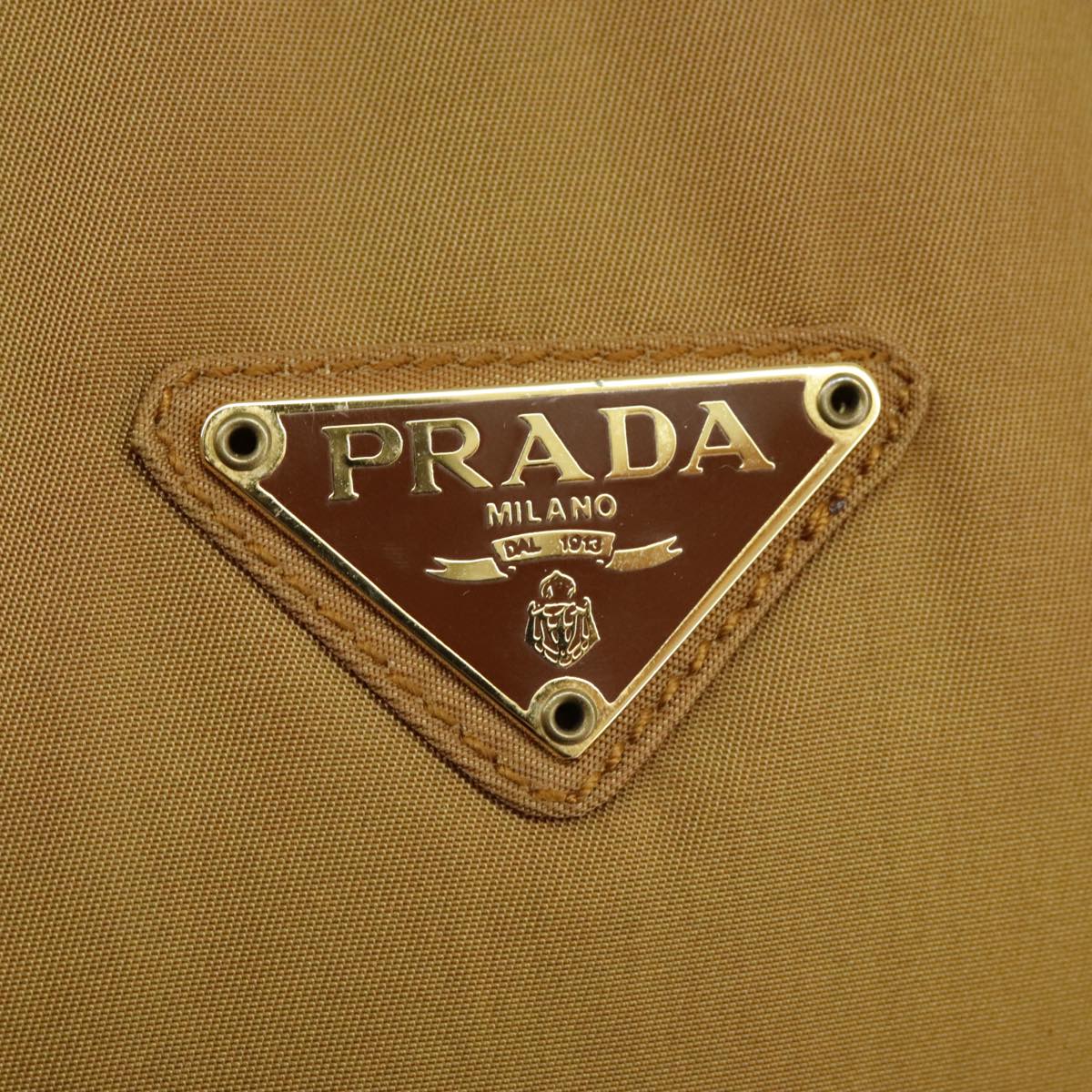 PRADA Hand Bag Nylon Brown Gold Auth yk15886