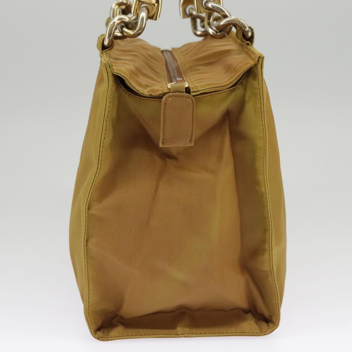 PRADA Hand Bag Nylon Brown Gold Auth yk15886