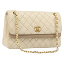 CHANEL Matelasse Double Flap Chain Hand Bag Leather Beige Gold CC Auth yk15889A-1