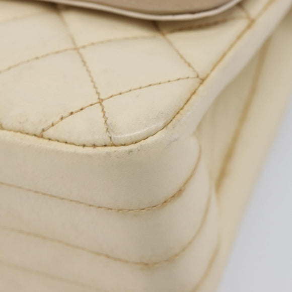 CHANEL Matelasse Double Flap Chain Hand Bag Leather Beige Gold CC Auth yk15889A