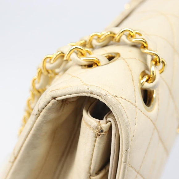CHANEL Matelasse Double Flap Chain Hand Bag Leather Beige Gold CC Auth yk15889A