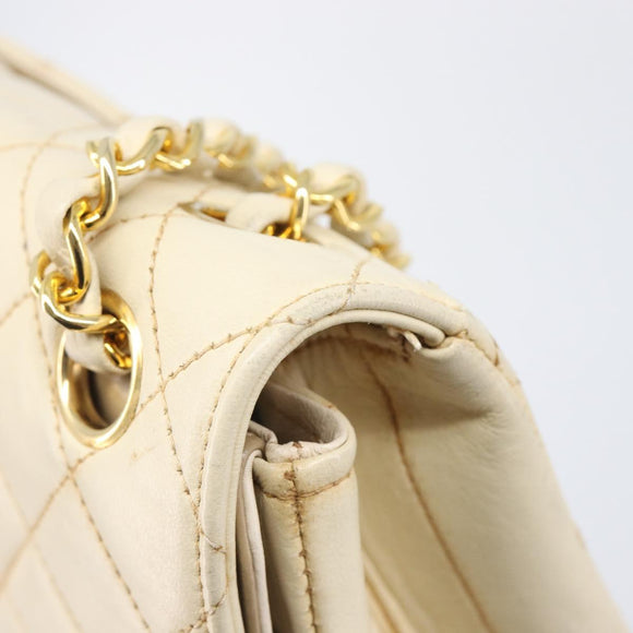 CHANEL Matelasse Double Flap Chain Hand Bag Leather Beige Gold CC Auth yk15889A