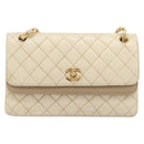 CHANEL Matelasse Double Flap Chain Hand Bag Leather Beige Gold CC Auth yk15889A-2