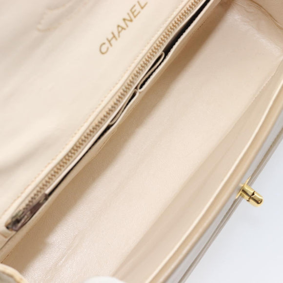 CHANEL Matelasse Double Flap Chain Hand Bag Leather Beige Gold CC Auth yk15889A