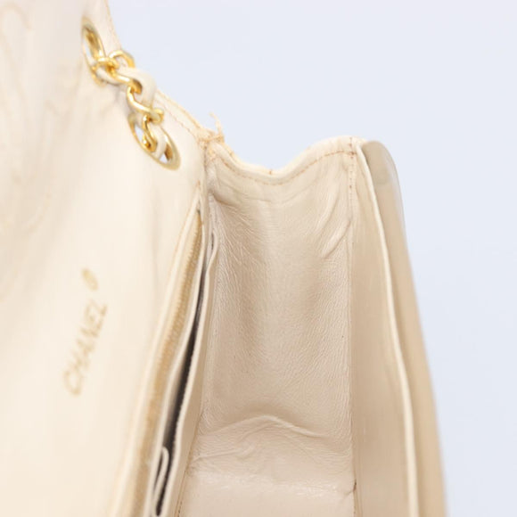 CHANEL Matelasse Double Flap Chain Hand Bag Leather Beige Gold CC Auth yk15889A