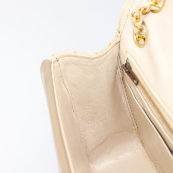CHANEL Matelasse Double Flap Chain Hand Bag Leather Beige Gold CC Auth yk15889A