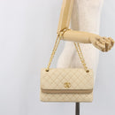 CHANEL Matelasse Double Flap Chain Hand Bag Leather Beige Gold CC Auth yk15889A-29