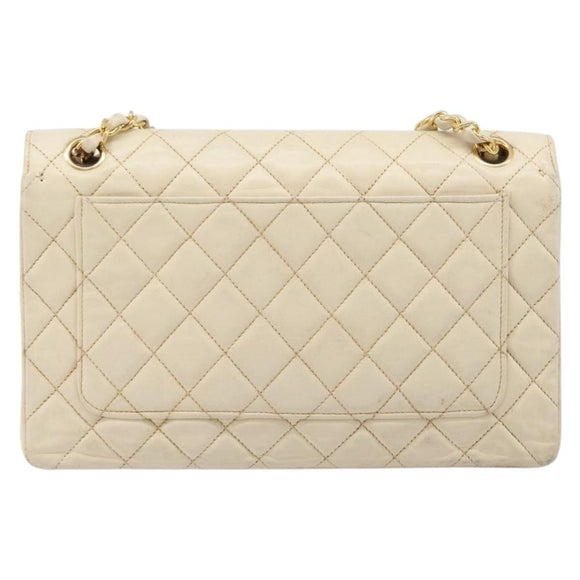 CHANEL Matelasse Double Flap Chain Hand Bag Leather Beige Gold CC Auth yk15889A
