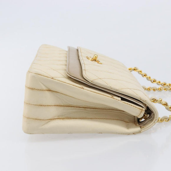 CHANEL Matelasse Double Flap Chain Hand Bag Leather Beige Gold CC Auth yk15889A