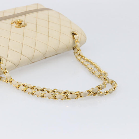 CHANEL Matelasse Double Flap Chain Hand Bag Leather Beige Gold CC Auth yk15889A